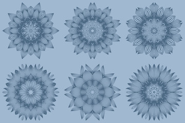 Set of Mandala Pattern. Traditional Indian Mandala. Orient Tribal Circle Sign Illustration. Vector Illustration. Pastel blue color