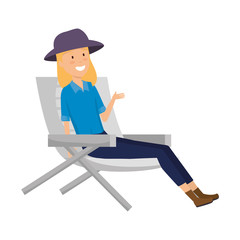 tourist woman relaxing in chair character