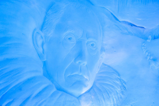 Ice sculpture of the famous Norwegian explorer Roald Amundsen