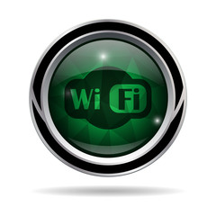 Wi fi icon. Round metallic green icon.