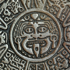 Ancient antique classical Mayan history calendar closeup macro background
