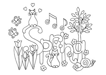 Hand drawn coloring page on spring theme