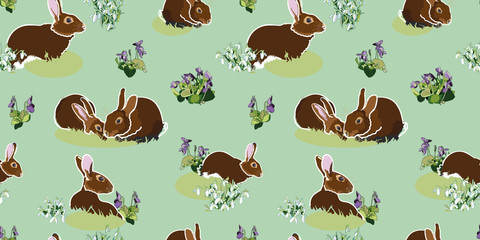 Fototapeta premium Green pattern with bunny.