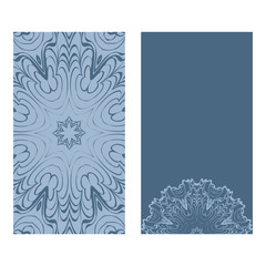 Yoga Card Template With Mandala Pattern. For Business Card, Fitness Center, Meditation Class. Vector Illustration. Patel blue color