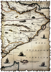 Yellowed and stained piece of old map
