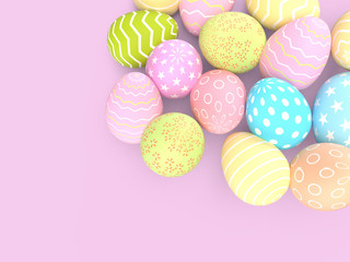 Set of decorative easter eggs with different patterns on pastel background