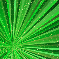 Bright abstract frame with green beams and gold stars.