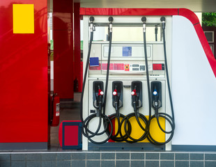 Oil dispensers or fuel supply at the refueling station