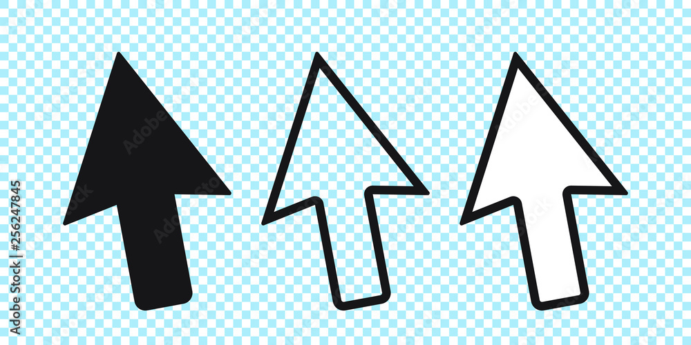 Poster cursor icon set, vector cursor arrow, black and line icons