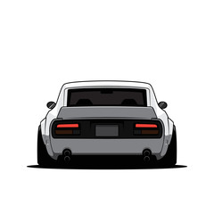 Cartoon japan tuned car isolated. Back view. Vector illustration © monkylabz