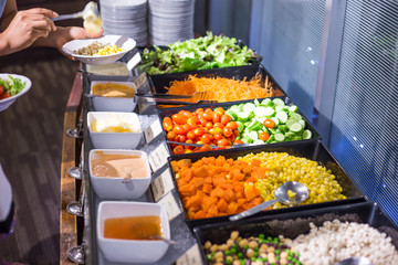 Salad food with colorful vegetable on slad bar