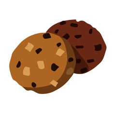 Illustration of two chocolate chip cookies, one vanilla and the other chocolate
