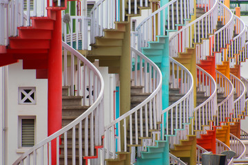 Abstract architecture walkway staircase colourful in Bugis district in Singapore.