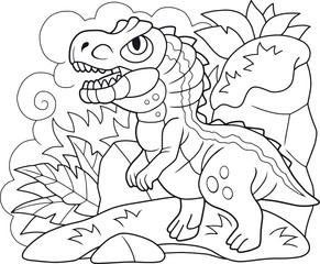 Fototapeta premium cartoon cute prehistoric dinosaur Allosaurus, coloring book, funny illustration