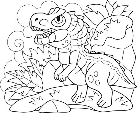 cartoon cute prehistoric dinosaur Allosaurus, coloring book, funny illustration