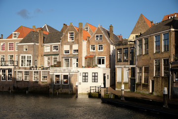 Dordrecht city - typical facade and buildings with waterways - Netherlands - Holland.