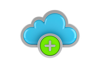 Cloud Computing internet Symbol concept with plus icon on white background. 3D rendering.