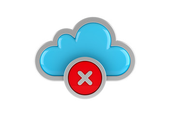 Cloud Computing internet Symbol concept with close icon on white background. 3D rendering.