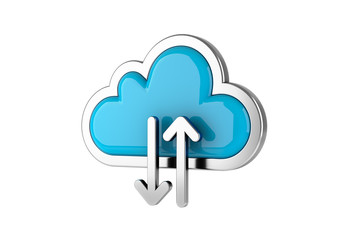 Cloud Computing internet Symbol concept with transfer icon on white background. 3D rendering.