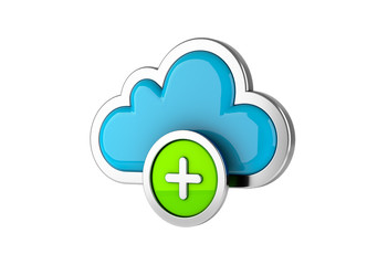 Cloud Computing internet Symbol concept with plus icon on white background. 3D rendering.