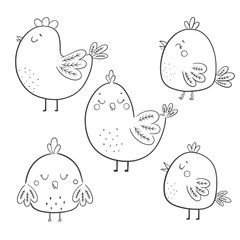 Collection cute cartoon chiken. Vector illustration.