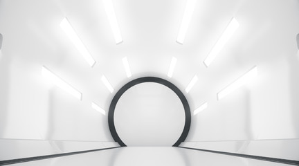 Futuristic tunnel. Future interior background, sci-fi science concept. 3d rendering.