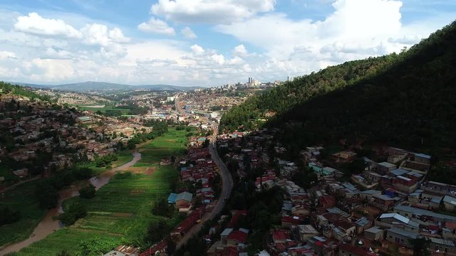 Aerial view of the outskirt of Kigali, the capital city of Rwanda 