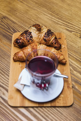 Fresh croissants and tea  for breakfast