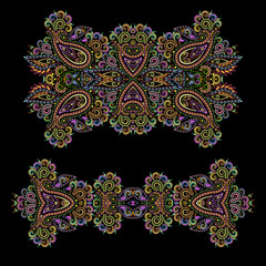 Bright bohemian ethnic cliche with paisley and decorative elements. Vector set of various ornaments, deco template. Oriental trendy print for decoration, gift, design,  for women's clothing.