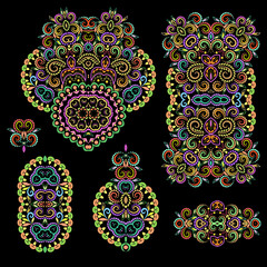 A colorful collection of floral patterns and ethnic elements.Traditional eastern symbols for decoration, for clothes. Ethnic ornament - object isolated. Vector bright print.