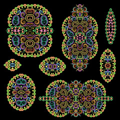 A colorful collection of floral patterns and ethnic elements.Traditional eastern symbols for decoration, for clothes. Ethnic ornament - object isolated. Vector bright print.
