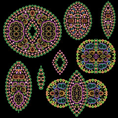 A colorful collection of floral patterns and ethnic elements.Traditional eastern symbols for decoration, for clothes. Ethnic ornament - object isolated. Vector bright print.