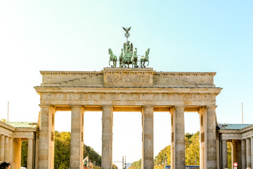 Berlin, Germany - October 15, 2014: Famous Brandenburg Gate, one of the best-known landmarks and national symbols of Germany