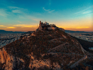 Aerial view, drone Footage of Mount Lycabettus, Athens, Attica, Greece
