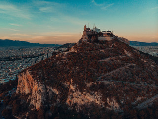 Aerial view, drone Footage of Mount Lycabettus, Athens, Attica, Greece