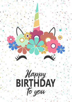  happy birthday greeting card with a colorful unicorn