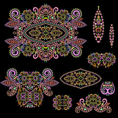 A colorful collection of floral patterns and ethnic elements.Traditional eastern symbols for decoration, for clothes. Ethnic ornament - object isolated. Vector bright print.