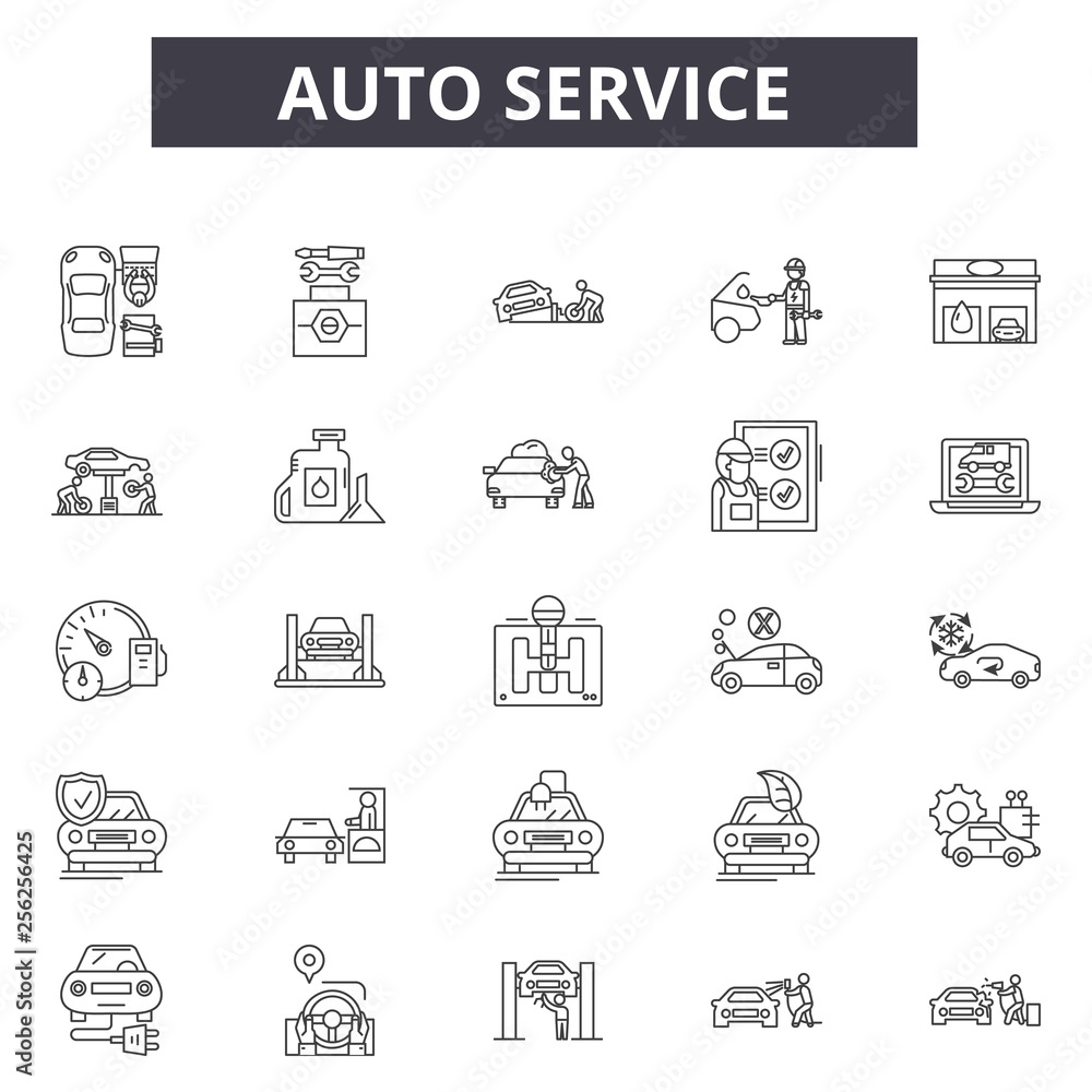 Poster auto service line icons for web and mobile. editable stroke signs. auto service outline concept illu