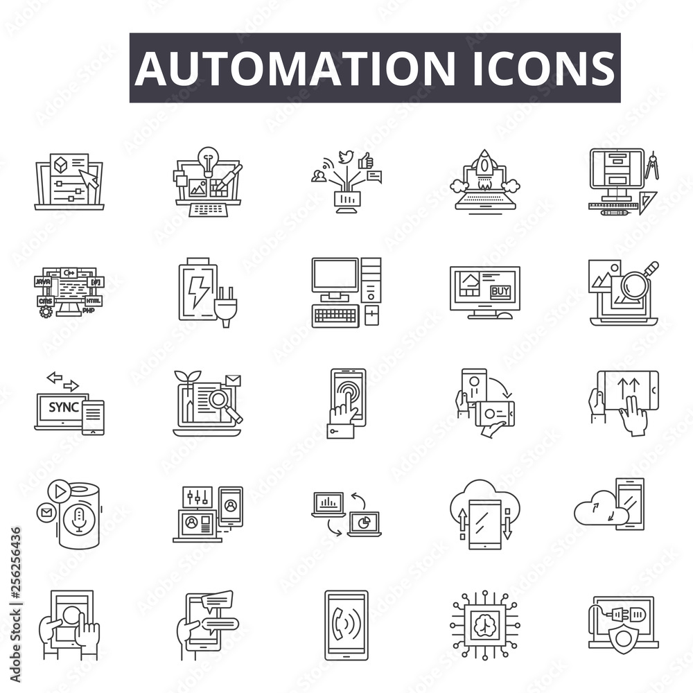 Poster automation line icons for web and mobile. editable stroke signs. automation outline concept illustra
