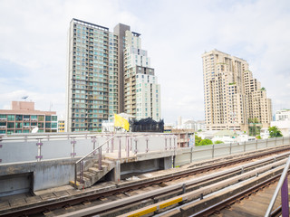 Naklejka premium Modern city building with railway of train in Bangkok