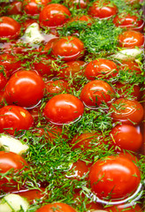 Salted tomatoes in a tray