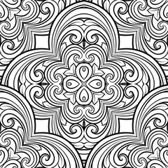 Seamless geometric line pattern in eastern or arabic style. Exquisite monochrome texture. Black and white graphic background, lace pattern
