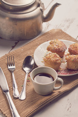 muffins with sugary chips and coffee