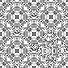 Seamless geometric line pattern in eastern or arabic style. Exquisite monochrome texture. Black and white graphic background, lace pattern