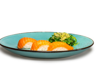 Close up of sashimi sushi set on withe