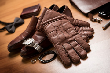 brown leather gloves