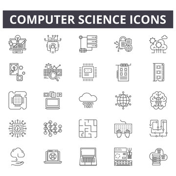 Computer Science Line Icons For Web And Mobile. Editable Stroke Signs. Computer Science  Outline Concept Illustrations