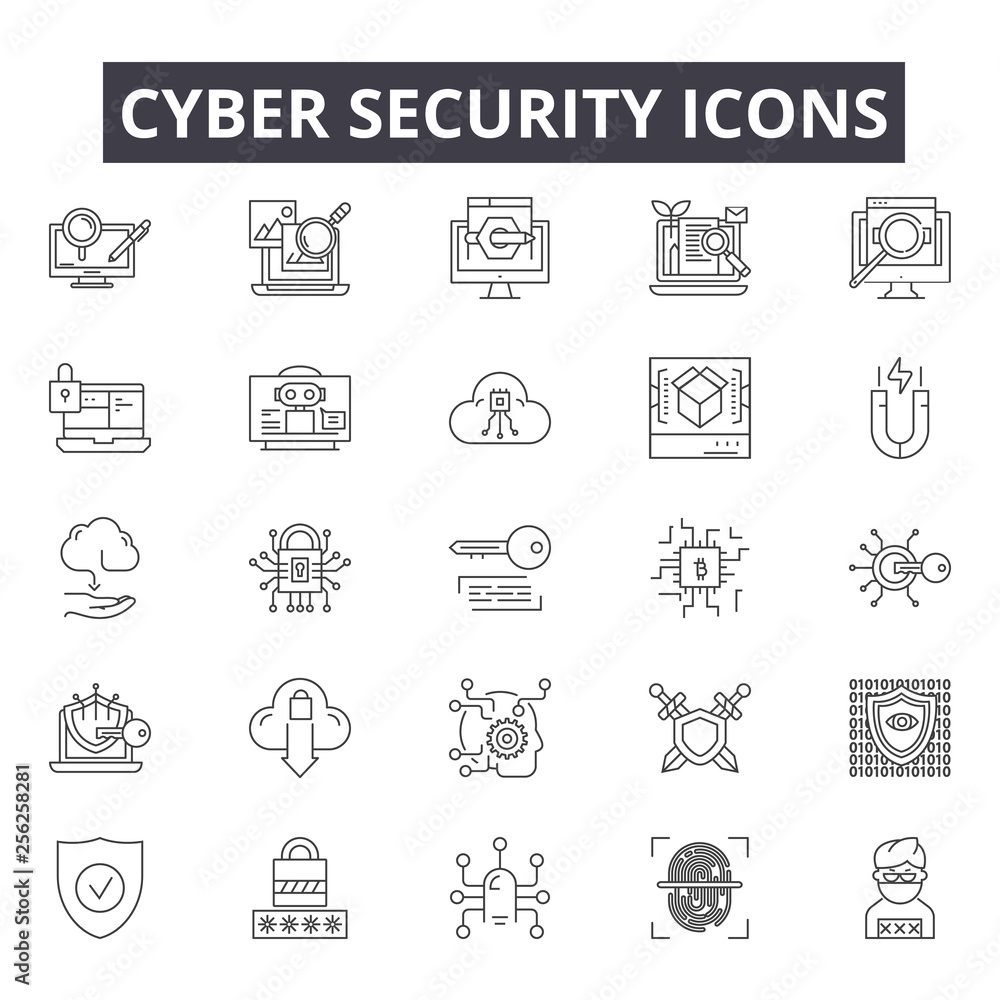 Poster cyber security line icons for web and mobile. editable stroke signs. cyber security outline concept 