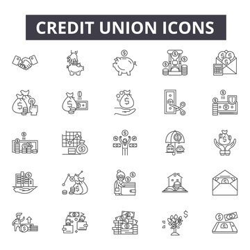 Credit union line icons for web and mobile. Editable stroke signs. Credit union  outline concept illustrations