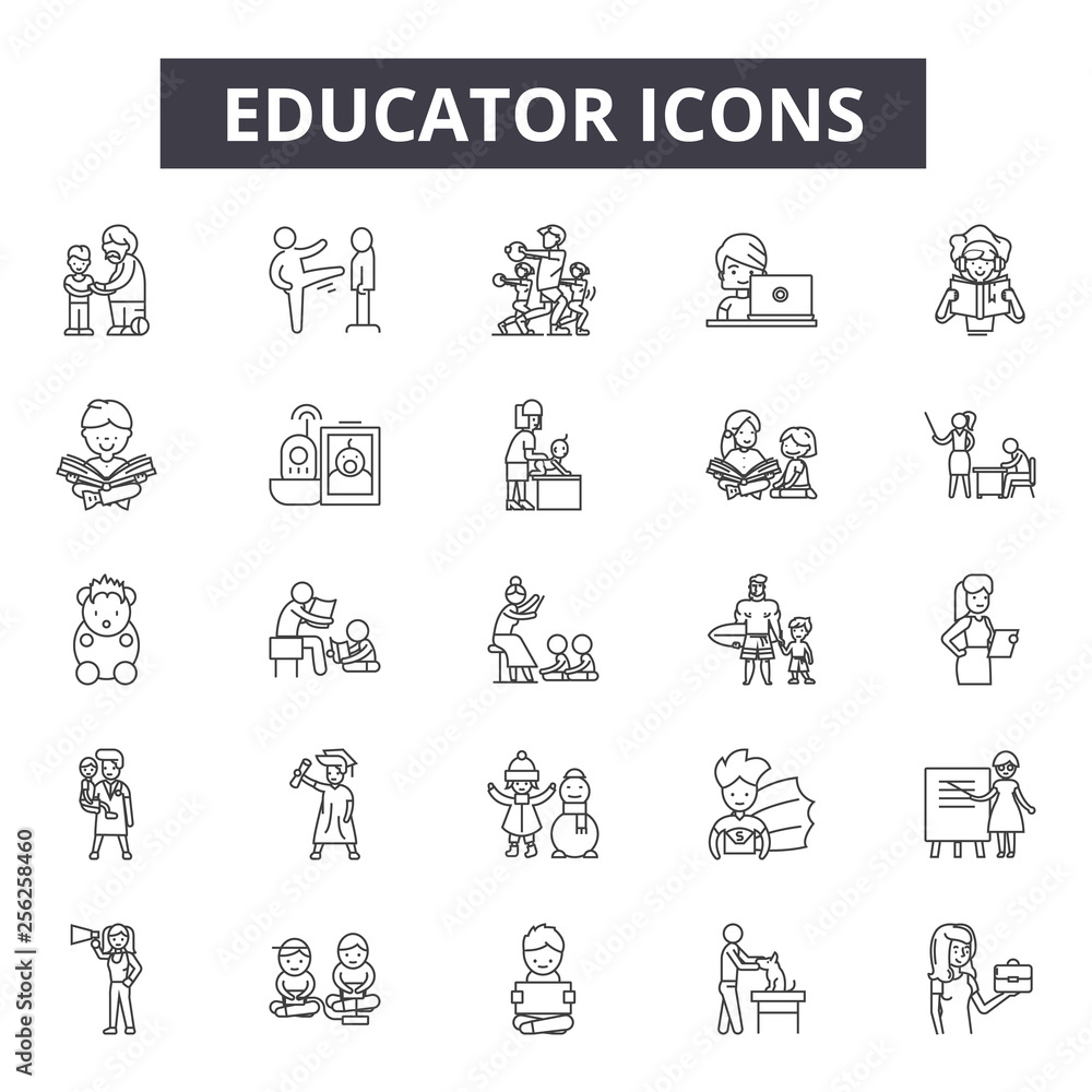Poster educator line icons for web and mobile. editable stroke signs. educator outline concept illustration